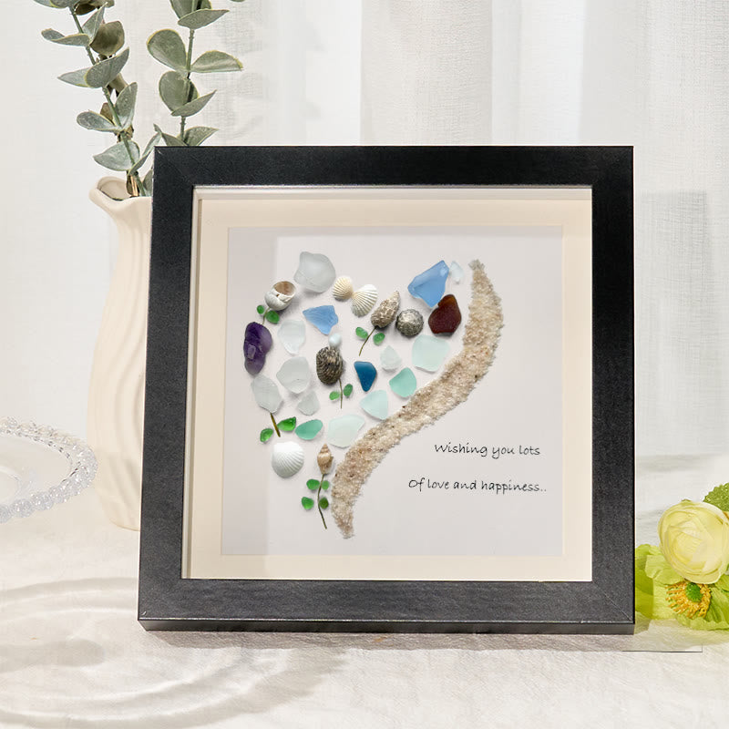 Love and Happiness Sea Glass Framed Art - Black - 8" X 8" - image 5