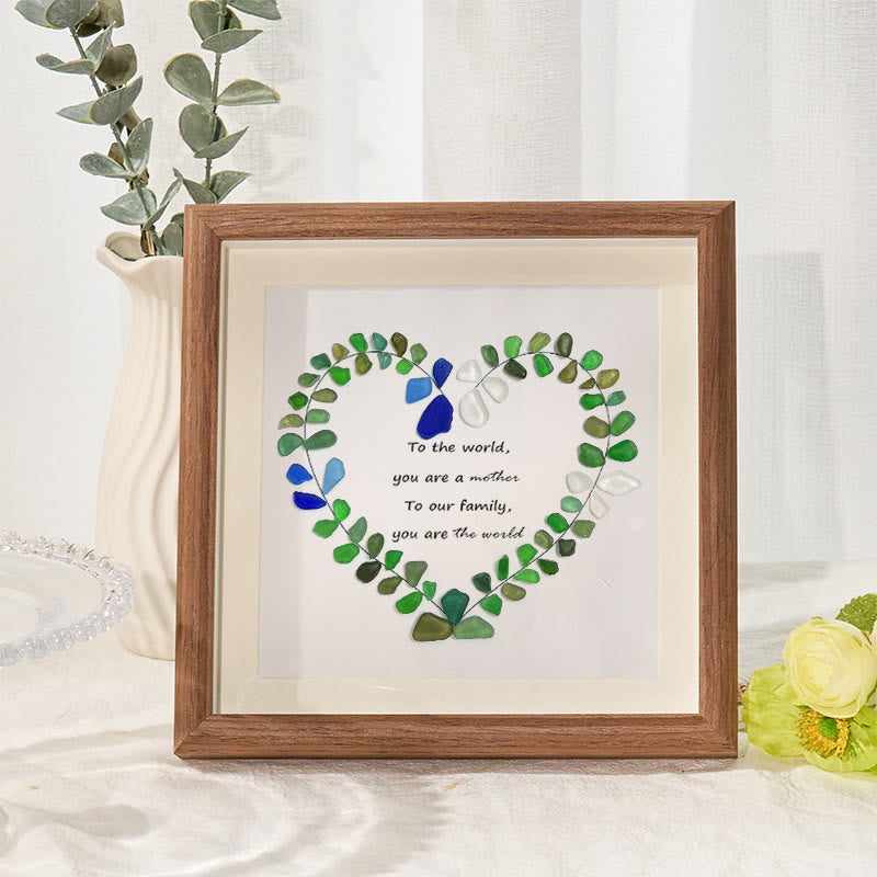 To Our Family Mom You Are The World Sea Glass Framed Art - Walnut Brown - 8" X 8" - image 7