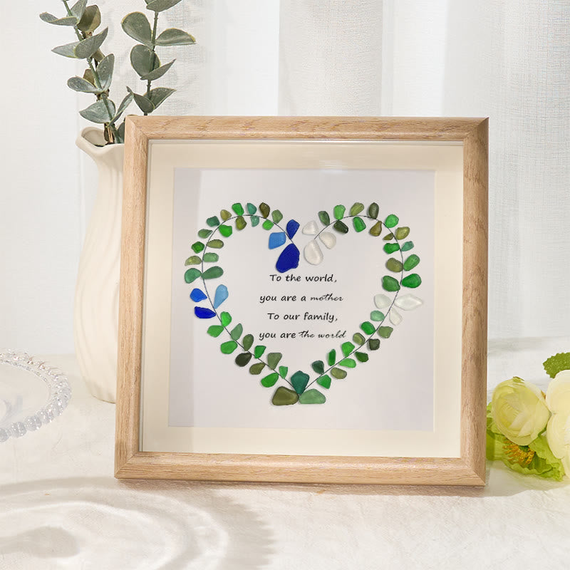 To Our Family Mom You Are The World Sea Glass Framed Art - Oak - 8" X 8" - image 6