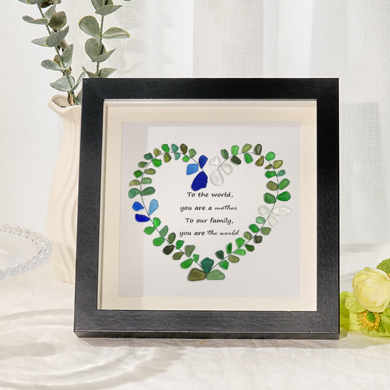 To Our Family Mom You Are The World Sea Glass Framed Art - Black - 8" X 8" - image 1