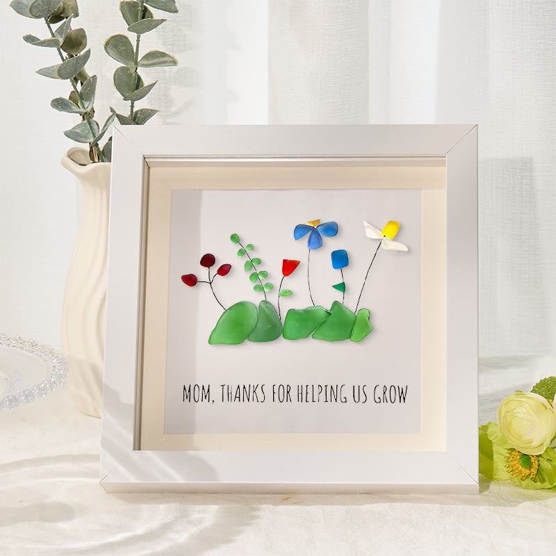 Mom Thanks For Helping Us Grow Sea Glass Framed Art - White - 8" X 8" - image 5