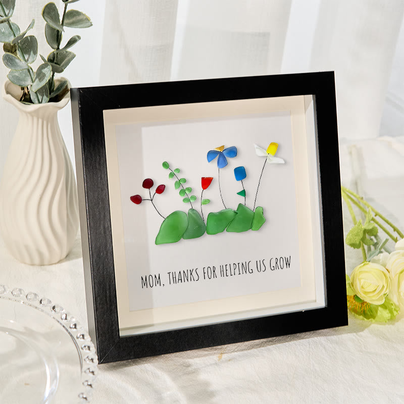Mom Thanks For Helping Us Grow Sea Glass Framed Art - image 2
