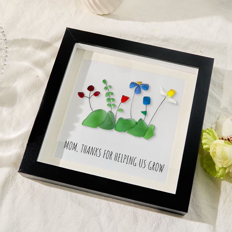 Mom Thanks For Helping Us Grow Sea Glass Framed Art - image 3