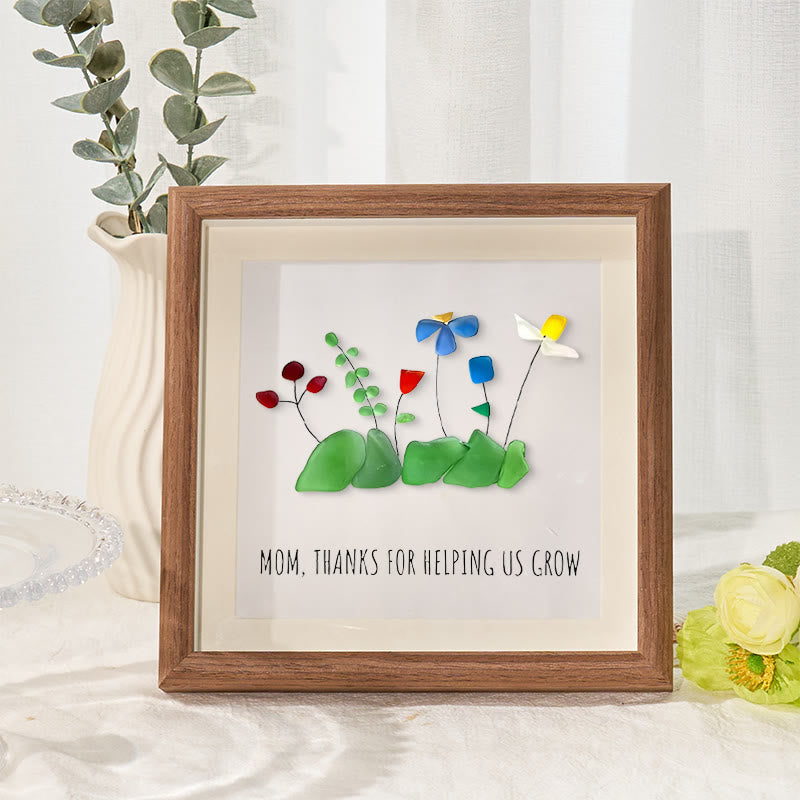 Mom Thanks For Helping Us Grow Sea Glass Framed Art - Walnut Brown - 8" X 8" - image 7