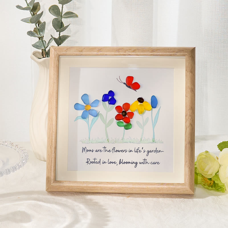 Moms Are Like Garden Sea Glass Framed Art - Oak - 8" X 8" - image 1