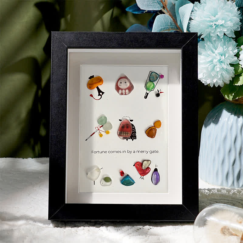 Lucky Charms Bring Fortune Sea Glass Framed Art - Black - 8" X 6" - image 1