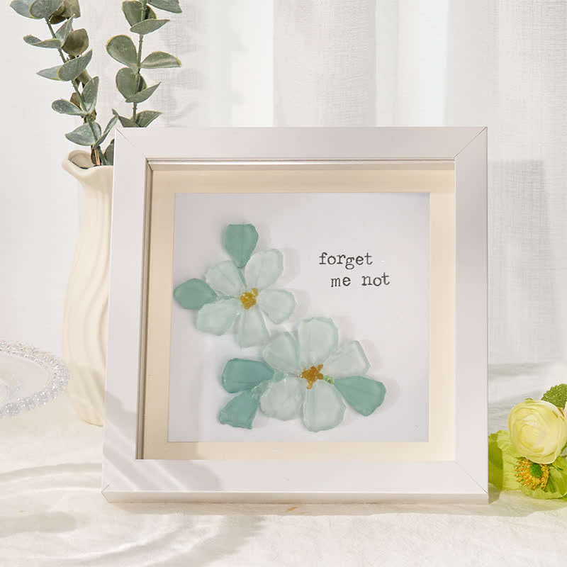 Forget Me Not Blue Flower Sea Glass Framed Art - White - 8" X 8" - image 6