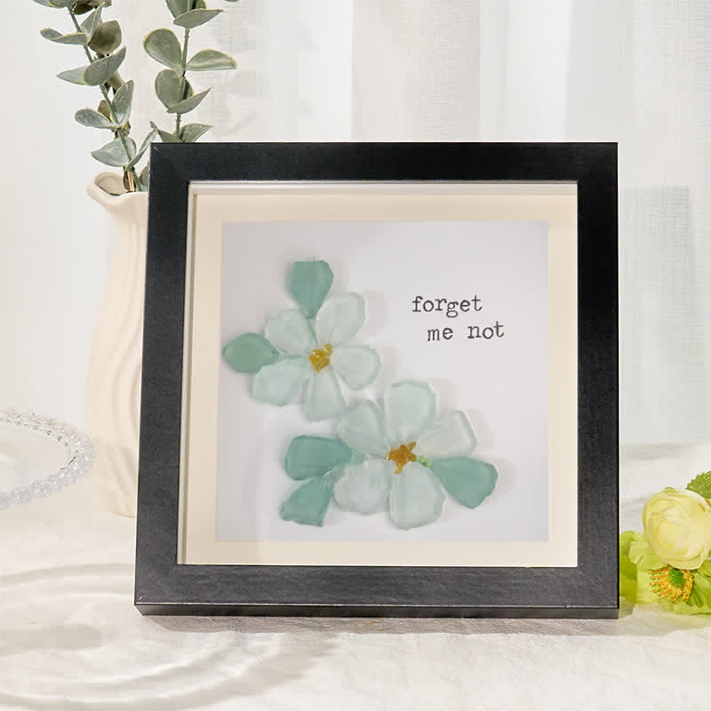 Forget Me Not Blue Flower Sea Glass Framed Art - Black - 8" X 8" - image 7