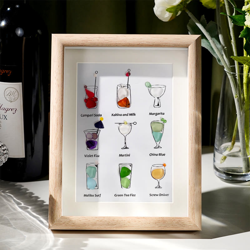 Multicolored Cocktails Theme Sea Glass Framed Art - Oak - 8" X 6" - image 5