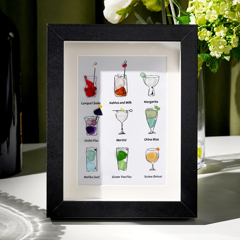 Multicolored Cocktails Theme Sea Glass Framed Art - Black - 8" X 6" - image 6