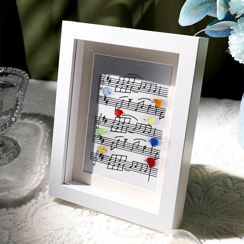 Eight Colorful Songbirds Singing Sea Glass Framed Art - image 2