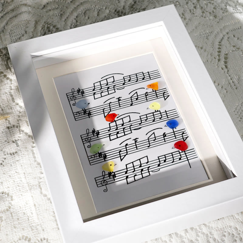 Eight Colorful Songbirds Singing Sea Glass Framed Art - image 3