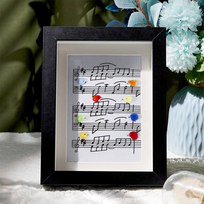 Eight Colorful Songbirds Singing Sea Glass Framed Art - Black - 8" X 6" - image 5