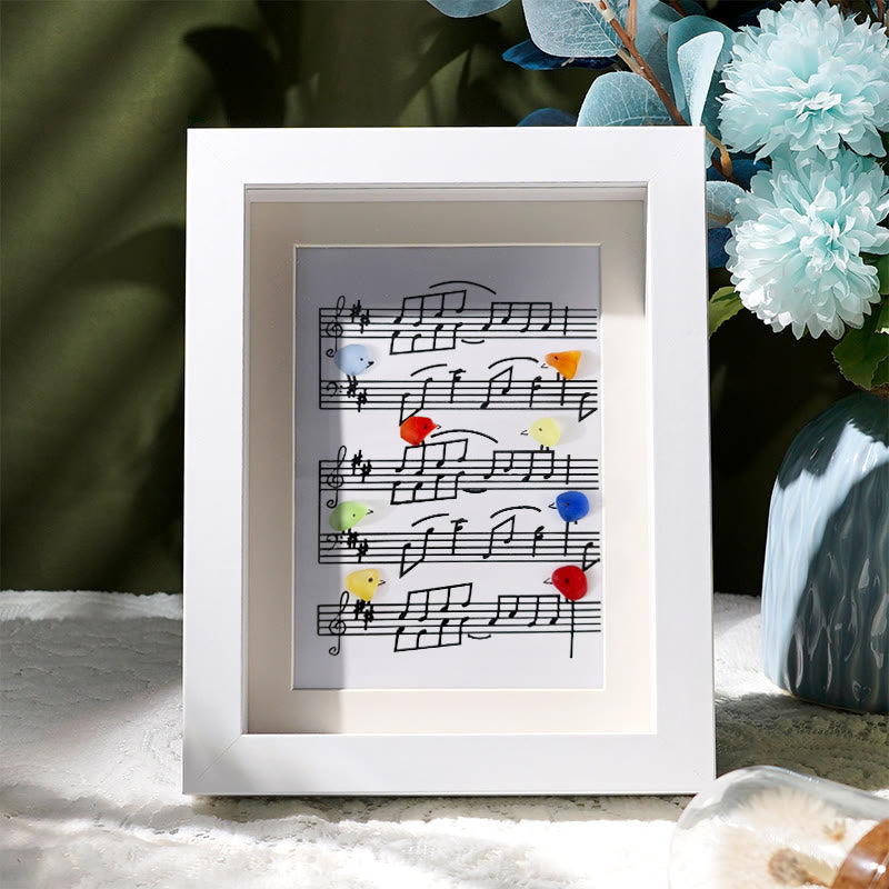 Eight Colorful Songbirds Singing Sea Glass Framed Art - White - 8" X 6" - image 1