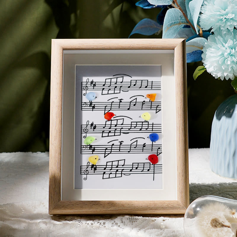 Eight Colorful Songbirds Singing Sea Glass Framed Art - Oak - 8" X 6" - image 6