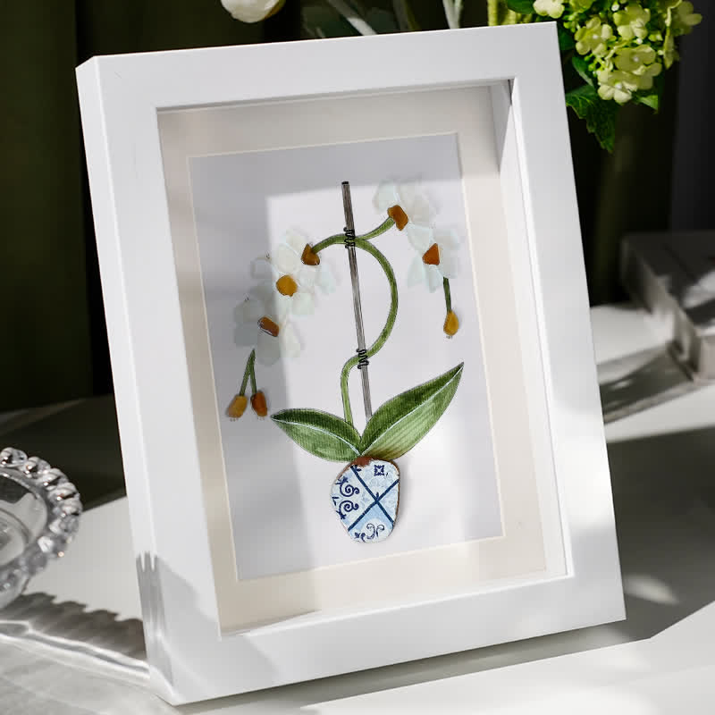 White Orchid Handmade Sea Glass Framed Art - image 2