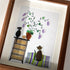 Pebble Cats And Violet Blooming Flower Sea Glass Framed Art - image 3
