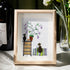 Pebble Cats And Violet Blooming Flower Sea Glass Framed Art - Oak - 8" X 6" - image 5