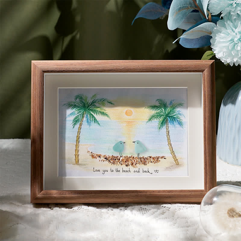 Romantic Couple Birds On The Bench Sea Glass Framed Art - Walnut Brown - 6" X 8" - image 5