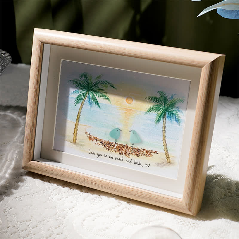 Romantic Couple Birds On The Bench Sea Glass Framed Art - image 2