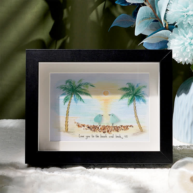 Romantic Couple Birds On The Bench Sea Glass Framed Art - Black - 6" X 8" - image 7