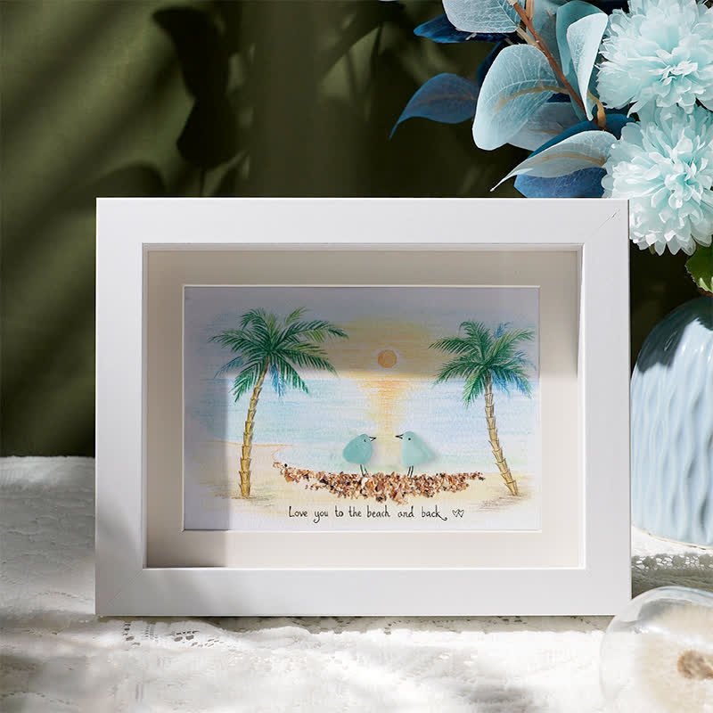Romantic Couple Birds On The Bench Sea Glass Framed Art - White - 6" X 8" - image 6