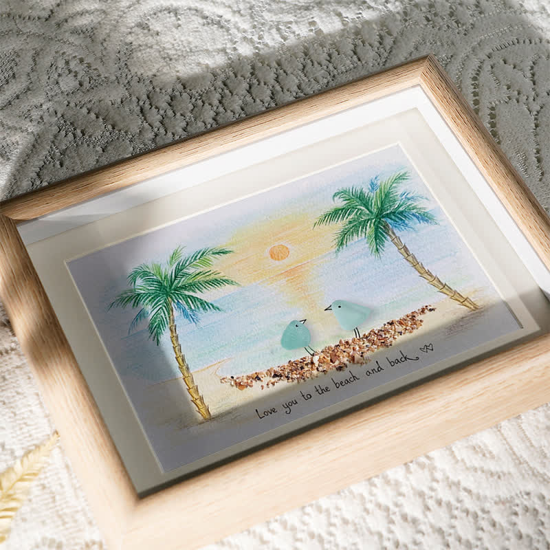 Romantic Couple Birds On The Bench Sea Glass Framed Art - image 3