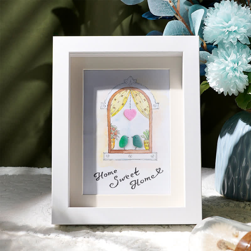 Home Sweet Home Housewarming Bird Sea Glass Framed Art - White - 8" X 6" - image 6