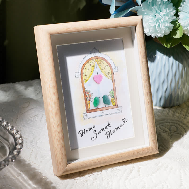 Home Sweet Home Housewarming Bird Sea Glass Framed Art - image 2