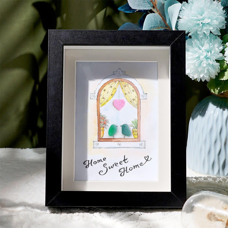 Home Sweet Home Housewarming Bird Sea Glass Framed Art - Black - 8" X 6" - image 7