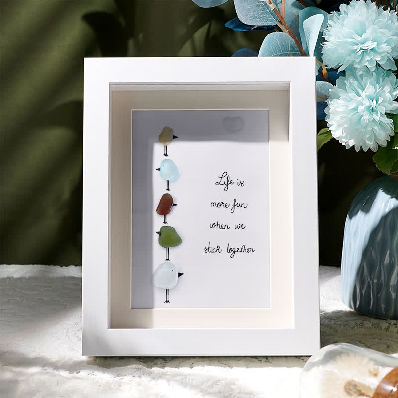 Family Unity Of Birds Sea Glass Framed Art - White - 8" X 6" - image 5