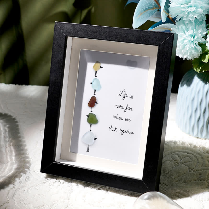 Family Unity Of Birds Sea Glass Framed Art - image 2