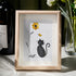 Black Pebble Cat And Yellow Flower Sea Glass Framed Art - Oak - 8" X 6" - image 5