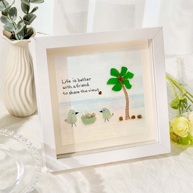 Friends On The Beach Under A Palm Tree Sea Glass Framed Art - image 2