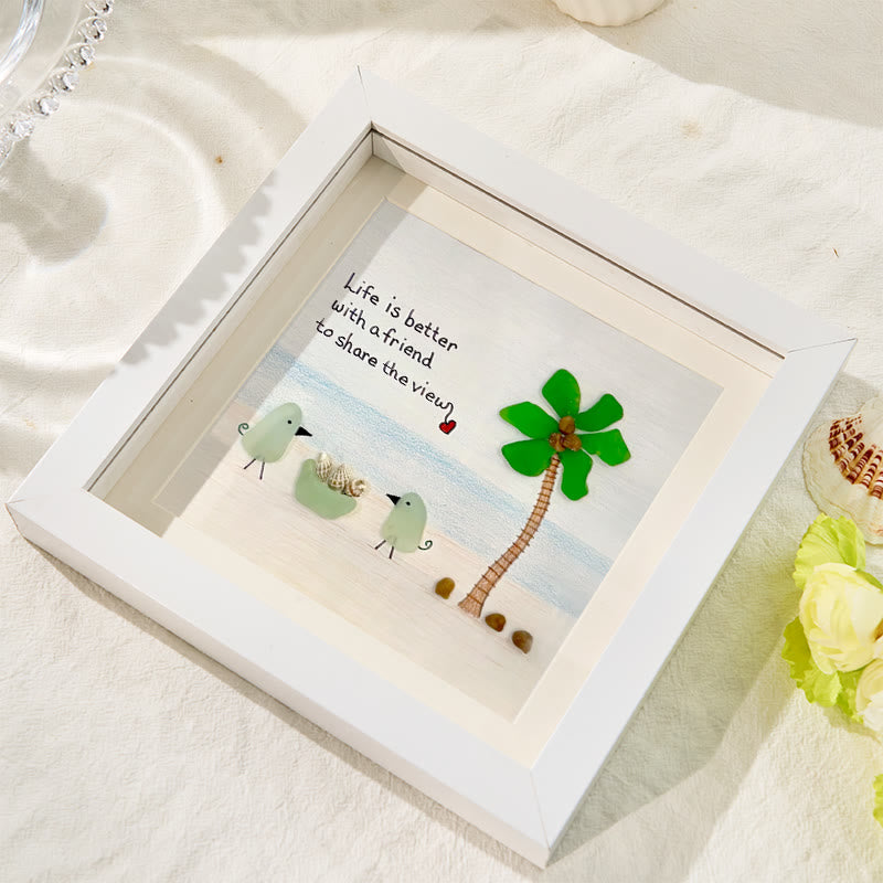 Friends On The Beach Under A Palm Tree Sea Glass Framed Art - image 3