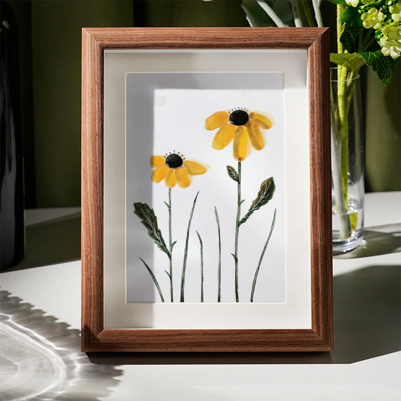 Daisy Handmade Sea Glass Framed Art - Walnut Brown - 8" X 6" - image 1
