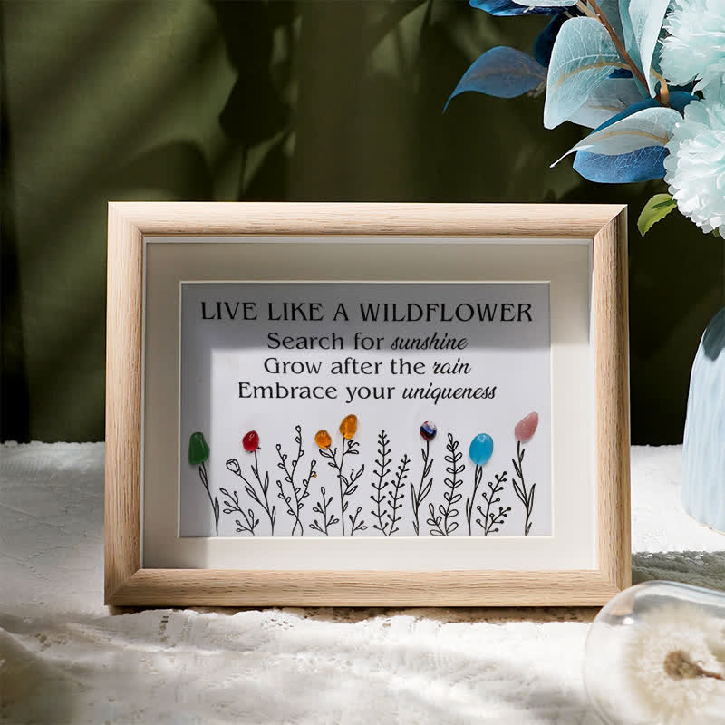 Live Like A Wildflower Quote Sea Glass Framed Art - Oak - 6" X 8" - image 1