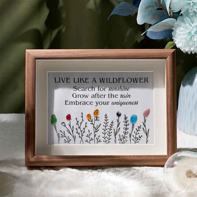 Live Like A Wildflower Quote Sea Glass Framed Art - Walnut Brown - 6" X 8" - image 5