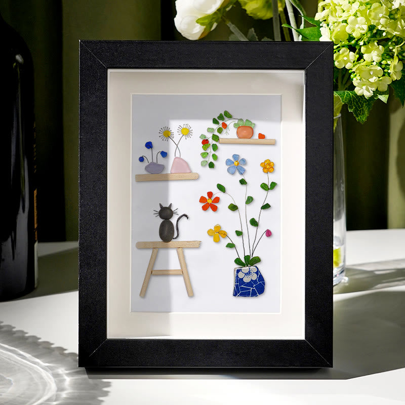 Cat And Greenhouse Sea Glass Framed Art - Black - 8" X 6" - image 6