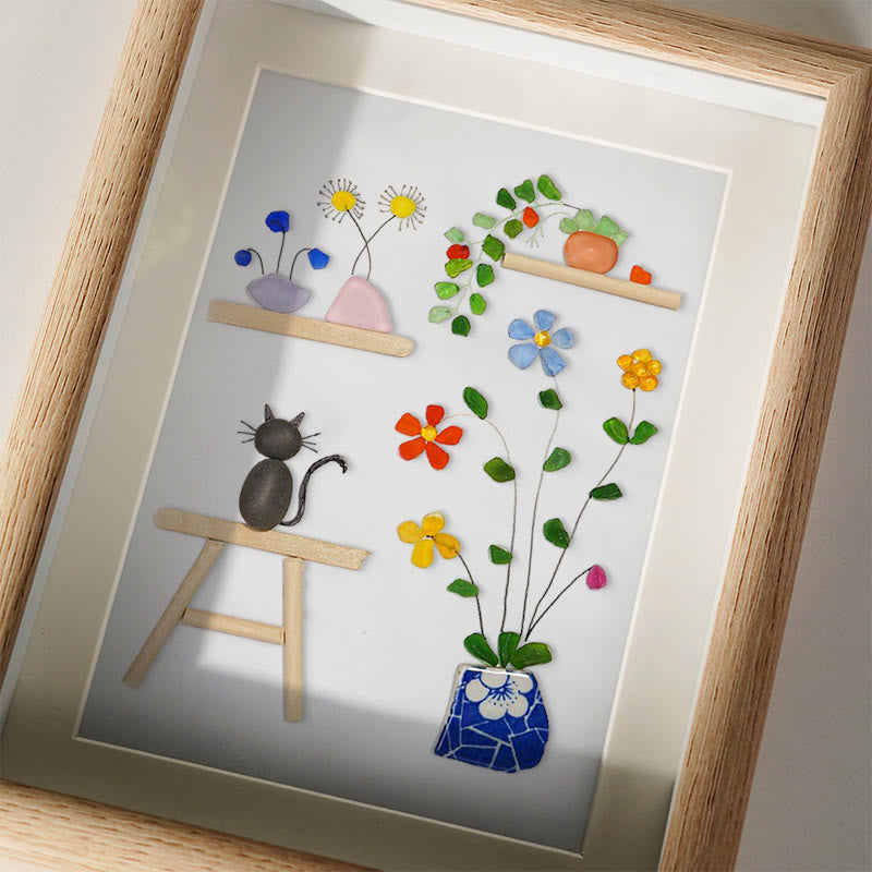 Cat And Greenhouse Sea Glass Framed Art - image 3