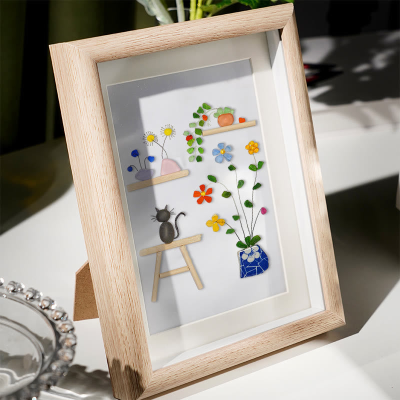 Cat And Greenhouse Sea Glass Framed Art - image 2