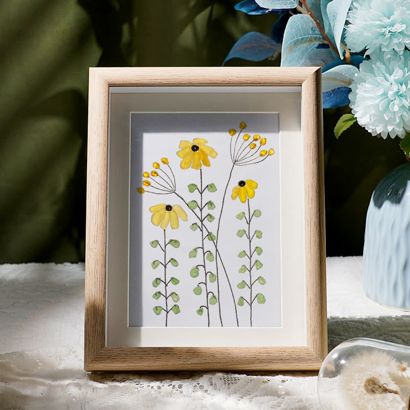 Sunflower Handmade Sea Glass Framed Art - Oak - 8" X 6" - image 6