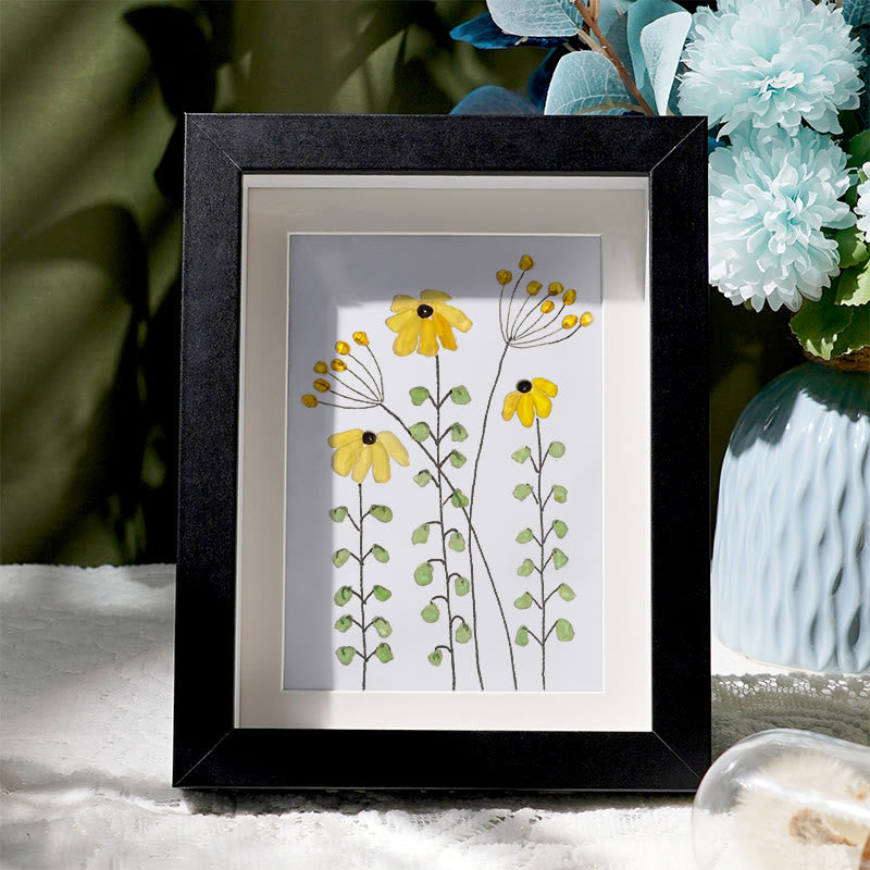 Sunflower Handmade Sea Glass Framed Art - Black - 8" X 6" - image 1