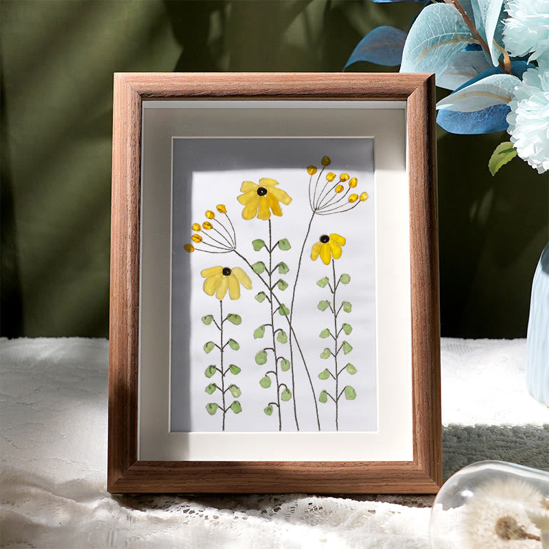 Sunflower Handmade Sea Glass Framed Art - Walnut Brown - 8" X 6" - image 7