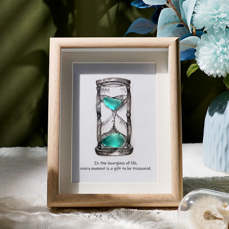 Life's Filled Hourglass Quote Sea Glass Framed Art - Oak - 8" X 6" - image 5