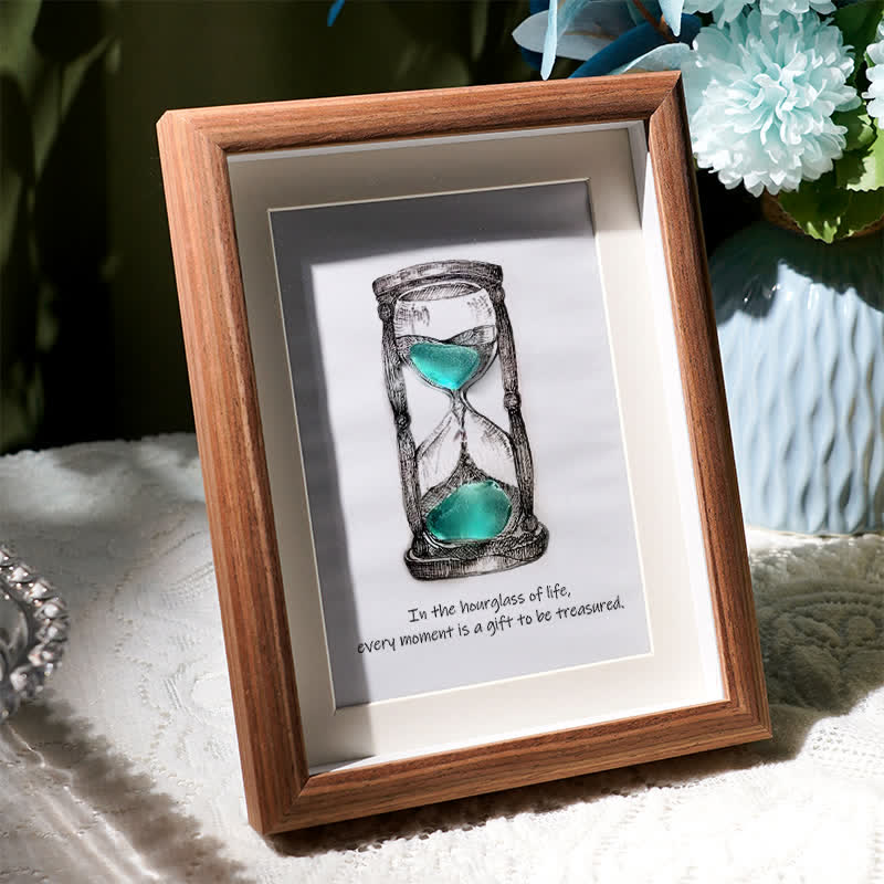 Life's Filled Hourglass Quote Sea Glass Framed Art - image 2