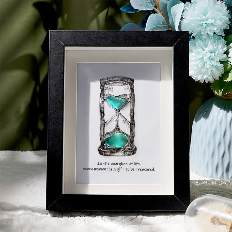 Life's Filled Hourglass Quote Sea Glass Framed Art - Black - 8" X 6" - image 6