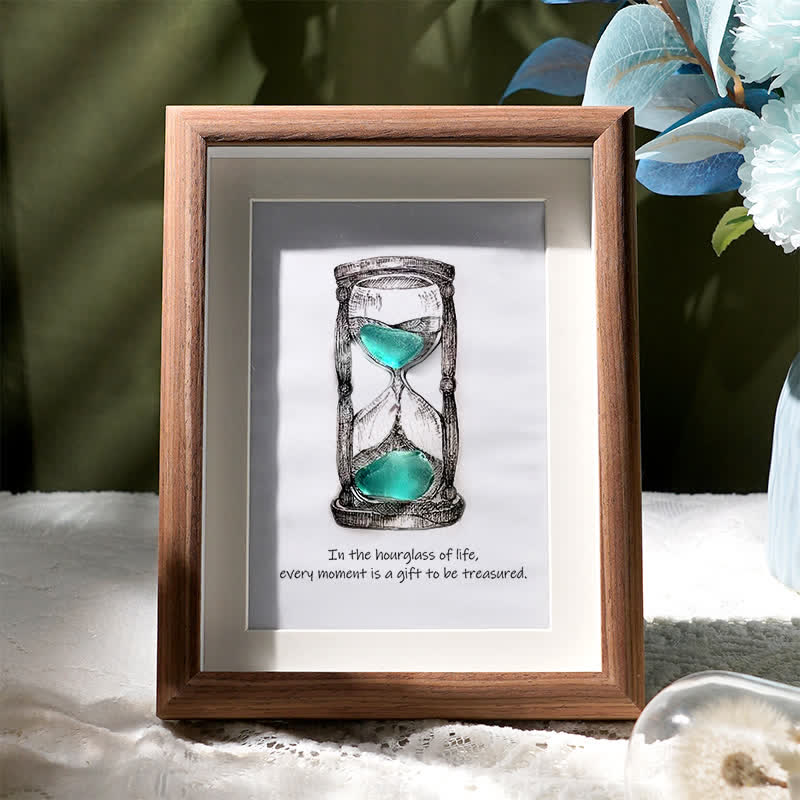 Life's Filled Hourglass Quote Sea Glass Framed Art - Walnut Brown - 8" X 6" - image 1