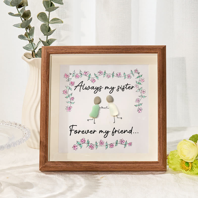 Always My Sister Forever My Friend Sea Glass Framed Art - Walnut Brown - 8" X 8" - image 1