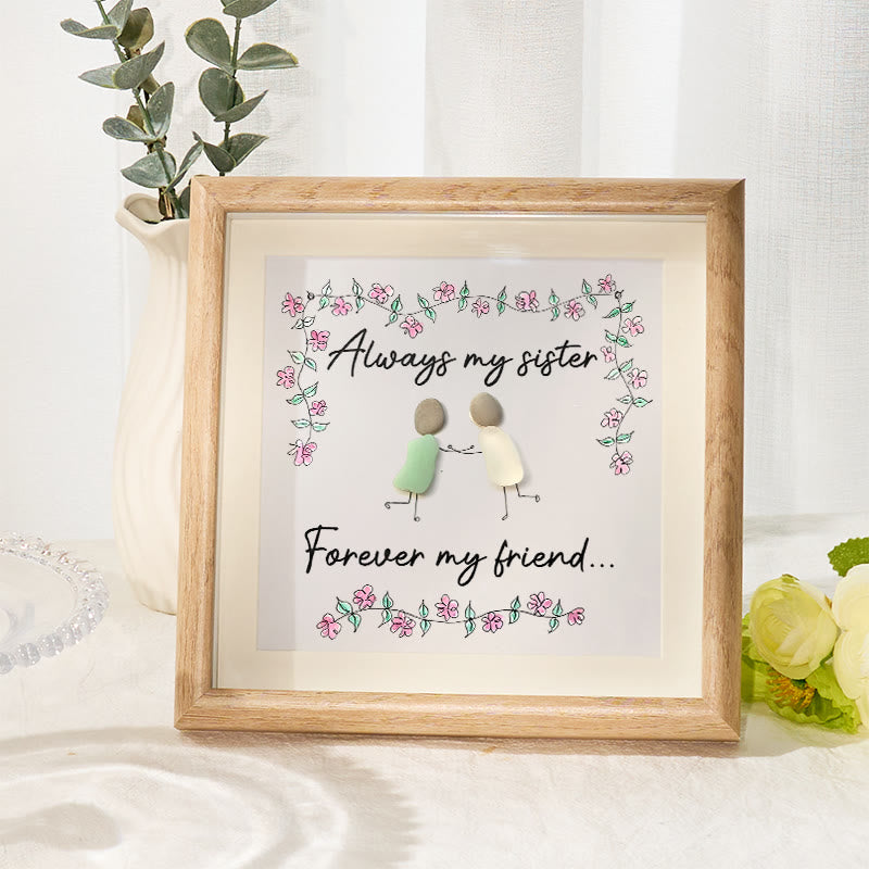 Always My Sister Forever My Friend Sea Glass Framed Art - Oak - 8" X 8" - image 5